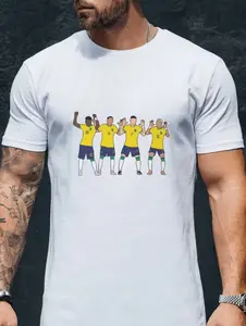 Men'S Brazil National Team Graphic Tee  Trendy Sportswear, Made from 100% Fabric, Striking Artwork, Crew Neck, Short Sleeves for Summer, Soccer Supporter Shirt
