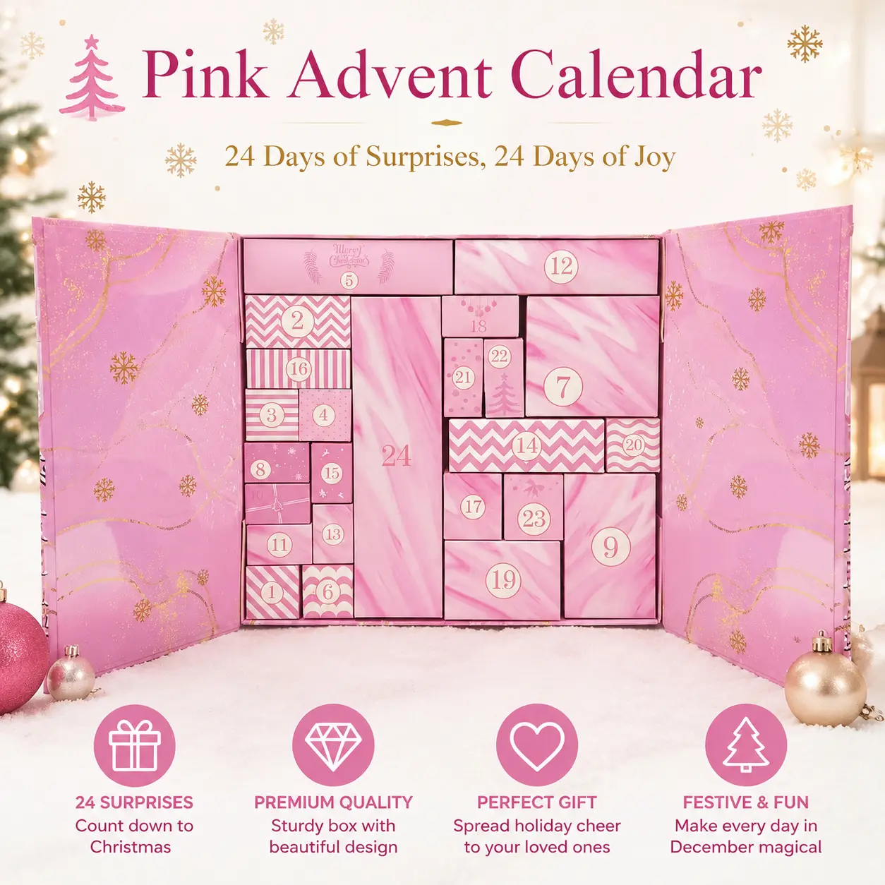 24-Day Reusable Empty Christmas Advent Calendar - Fill-Yourself Countdown Boxes, Festive Decoration, Home & Party Supply Gift for Teens