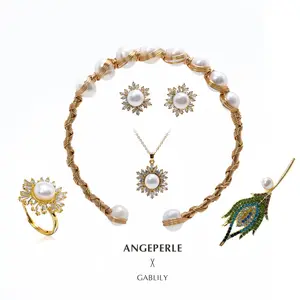 ANGEPERLE Alloy & Freshwater Pearl 5-Piece Set 6-8mm TSXY040