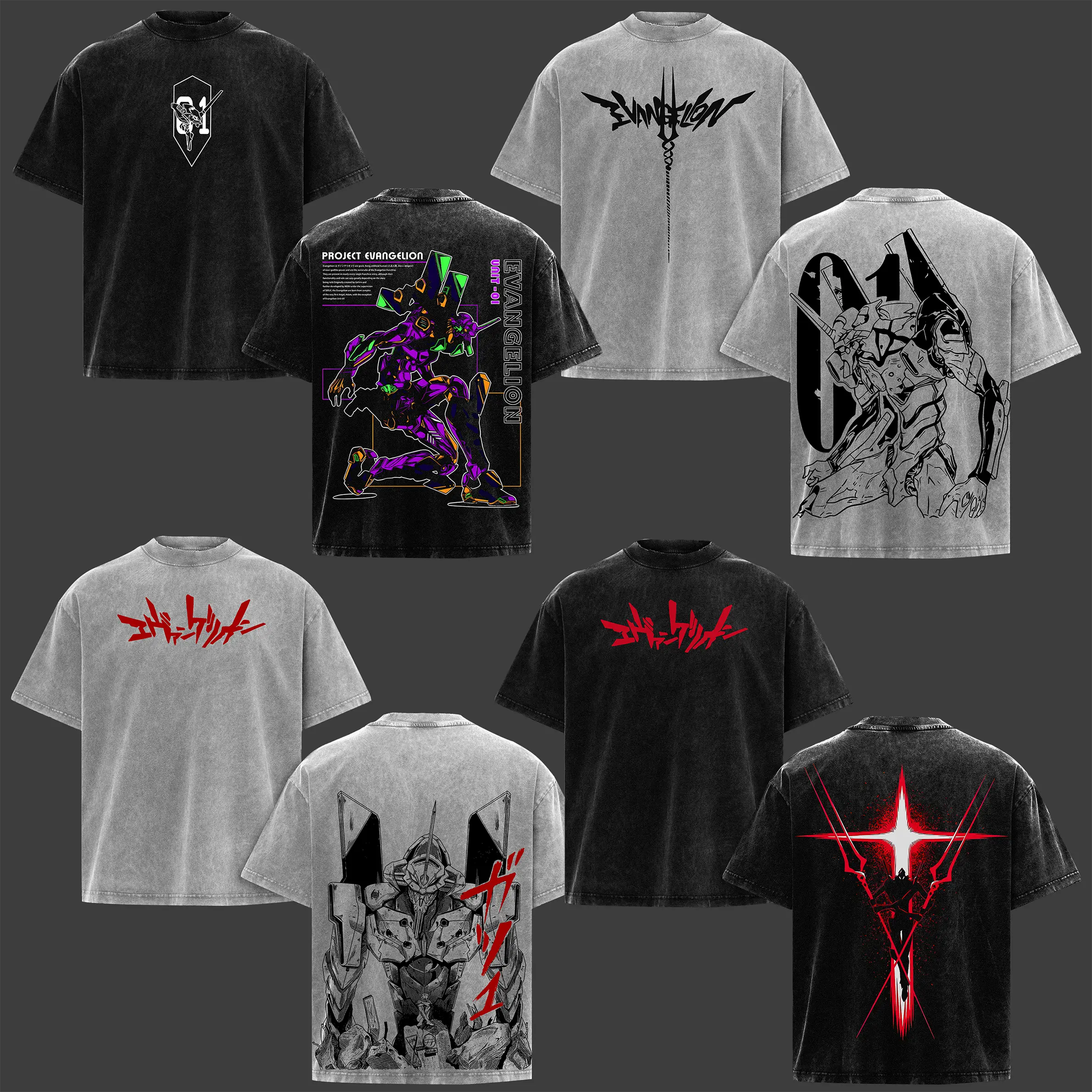 Evangelion Unit-01 – Neon Genesis Evangelion Vintage Washed Graphic Tee,  Heavyweight Anime Shirt, Double-Sided Print, Mecha Streetwear Design, Japanese Manga Aesthetic, Unisex, Retro 90s Style, Gift for Anime Fans,