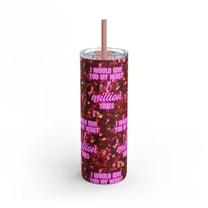 One Million Hearts Skinny Matte Tumbler, 20oz Bottle Drinkware Lid Plastic