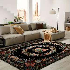 JAKOLIVE Eye-Catching Artistic Abstract Area Rug for Living Room, Little Butterfly Black Tapestry Floor Carpet with Versatile Home Decor, Machine Washable, Suitable for Living Room, Bedroom, Hall, Bathroom, Kitchen, Laundry Room
