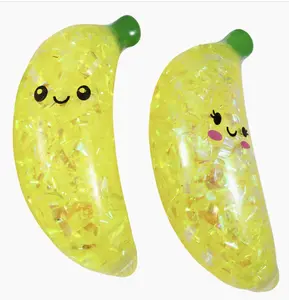 Kawaii Banana Orbeez Squishy – Glitter Sensory Squeeze Toy
