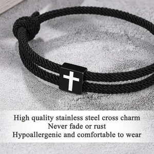 Cross Braided Rope Bracelet for Men Boys Birthday Christian Baptism Christmas Valentine's Day Gifts for Son Brother Teens