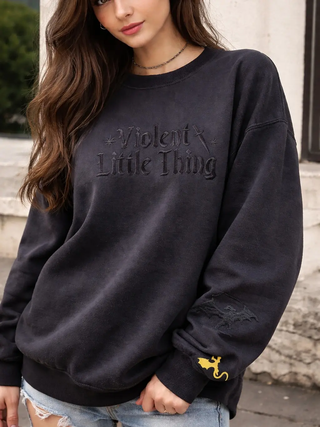 Embroidered Violent Little Thing Sweatshirt, Fourth Wing Shirt, Basgiath War College Hoodie, Dark Academia Sweatshirt, Xaden Riorson Sweater