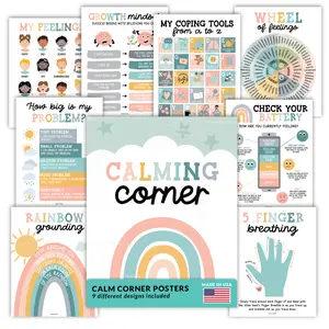 Hadley Designs Calming Corner Posters Set of 9 Classroom Decor Learning Materials Visual Learning Tools 11x17 Inches USA Made Laminated Emotional Regulation Tools for Kids - School Supplies