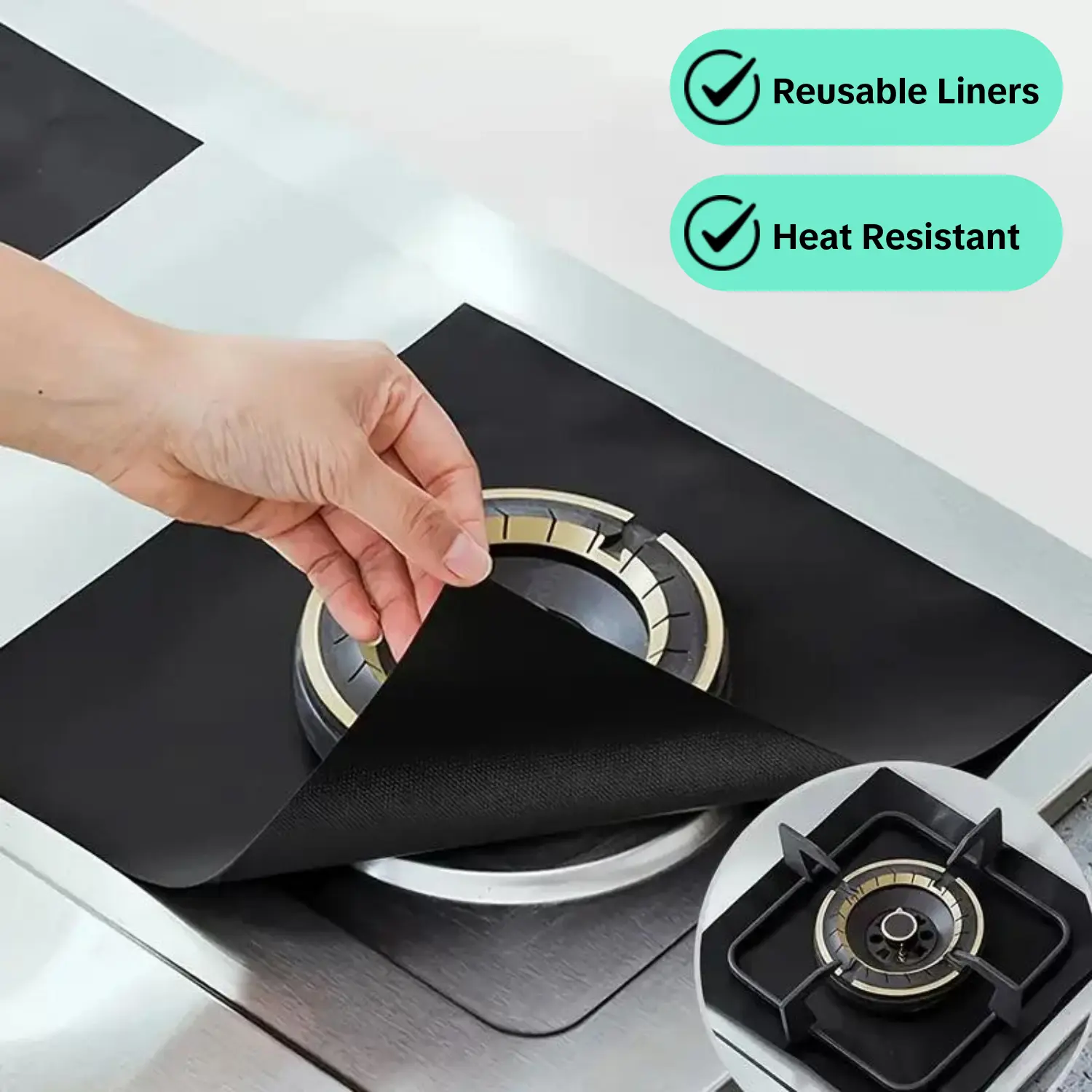 Non-Stick Gas Stove Burner Covers, Practical Heat-Resistant and Reusable Liners with an Easy to Clean, Trim-to-Fit Design