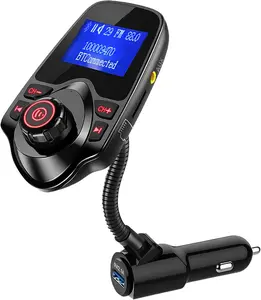 ONN Upgraded  Bluetooth Car FM Transmitter, ." LCD Display, Flexible Gooseneck, HandsFree Calling, Dual USB Fast Charger, AUX & Micro SD Support for Cars, SUVs & Trucks