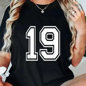 100% Cotton Fashion Tshirt Number 19 Varsity Sports Team Jersey 19th Birthday 19 Years T-Shirt Crewneck Oversized pxt01