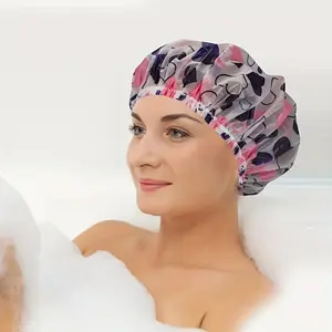 Waterproof Bath Cap Set, Fun Colorful Printed Design, Thick Single Layer Head Cover, Reusable with Elastic Band, for Women Spa Salon Use, Shower Cap Set