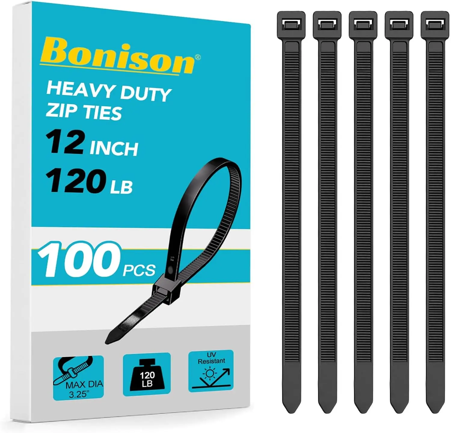 100PCS Zip Ties 12 inch Nylon Universal Cable Tie Buckles, Black multipurpose plastic cable Ties Heavy Duty Plastic Zip Ties for Home and Hardware Use, 40lb, Cable Ties, Self-locking Wire ties for indoor and outdoor use