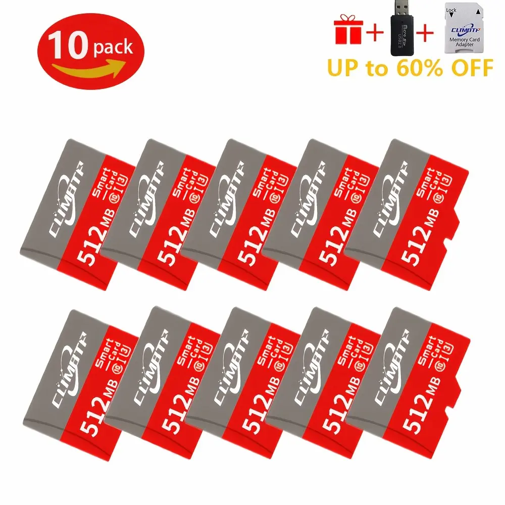 10-Pack CLIMBTP Small-Capacity Memory Cards 128MB/256MB/512MB |   Includes Card Reader + Adapter for Secure Storage of Files, Music, and Photos on Phones, Cameras, Laptops, Drones, Security Cameras, and More