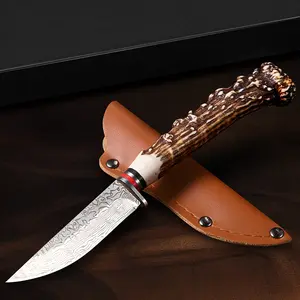 Damascus Pattern Blade Knife with Angular Inspiration Handle, Multi-functional Outdoor Kitchen Knife with Sheath Cover, Upgraded Knife Box for Holiday Gift