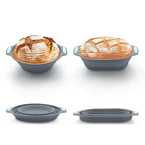 2-Piece Yeast Bread Making Set, Round & Oval Foldable Fermentation Basket, Food-Grade Silicone Baking Tools for Oven Microwave Air Fryer
