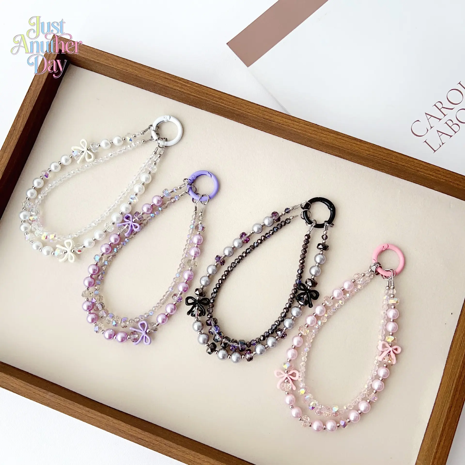 Double Strand Crystal Bow Mobile Phone Accessory, Beaded Anti-Lost Lanyard with Patch, Multi-Functional Wrist Strap for Smartphones and Cellphones, Accessories