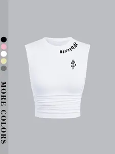 Women's Y2K Round Neck Sleeveless Top, Fashionable Letter Symbol Design, Slim-Fitting Casual Vest, Comfortable Fabric, Street Style, Womenswear, Streetwear, Lady