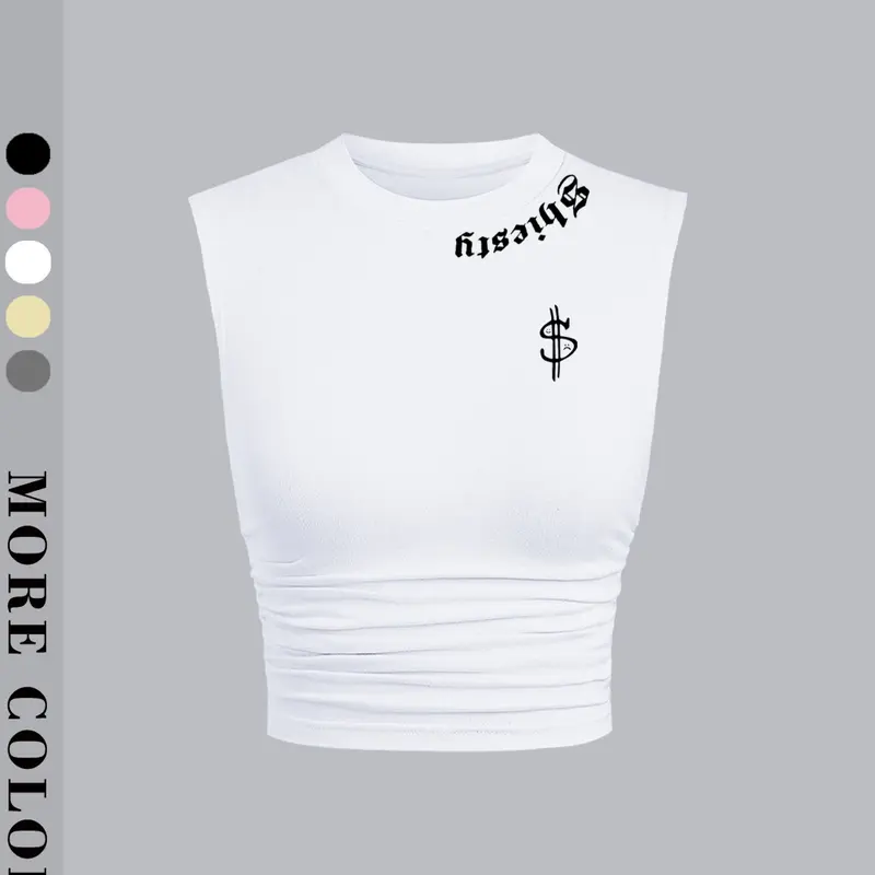Women's Y2K Comfortable Round Neck Sleeveless Cropped Top, Casual Letter Print Slim-Fit Vest, Street Style Womenswear, Streetwear, Sleeveless Clothing