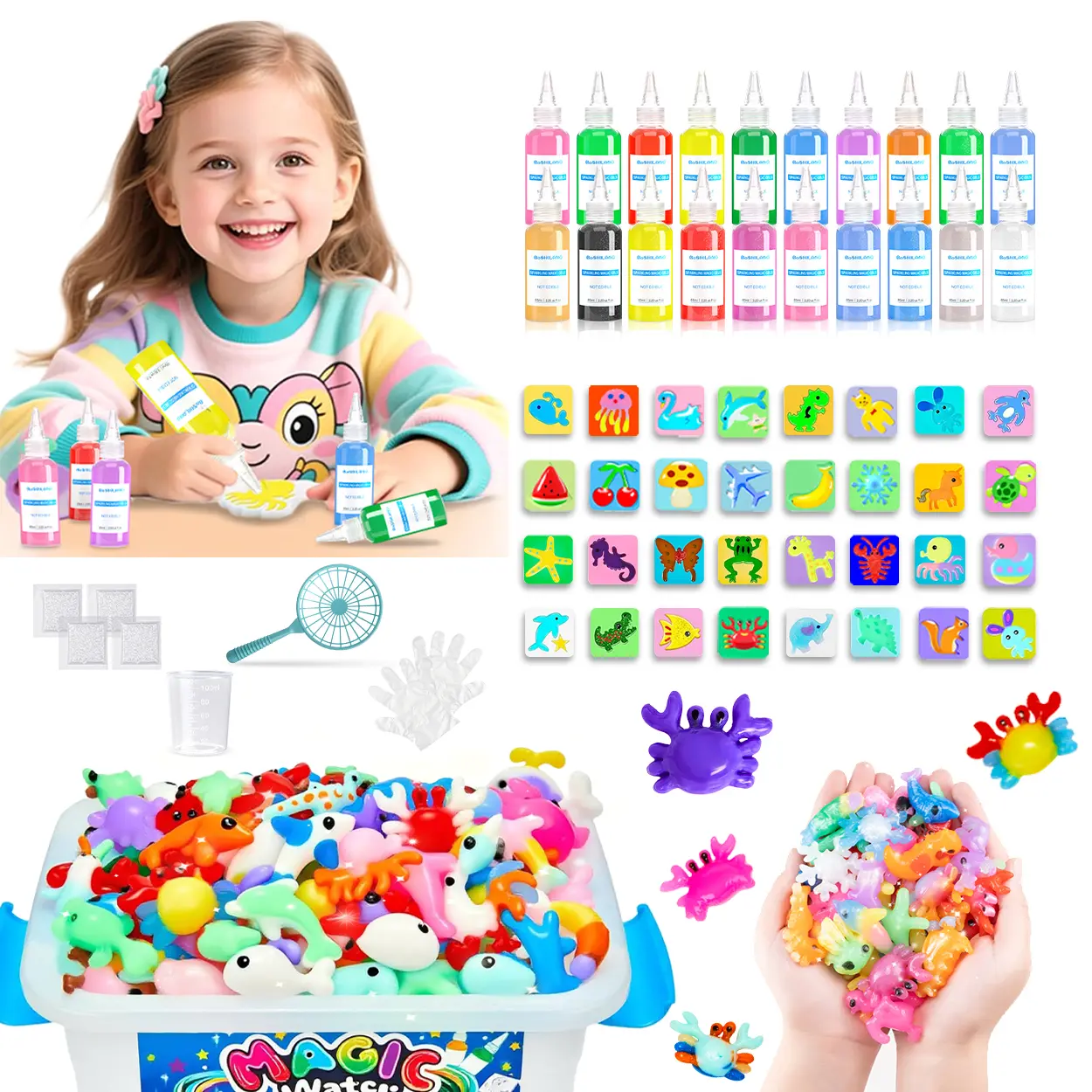Magic Water Elf Toy Kit,Aqua Fairy Water Gel kit with 20 Magic Gel&18 Molds-Easter Craft, Water Pets, Birthday Gifts