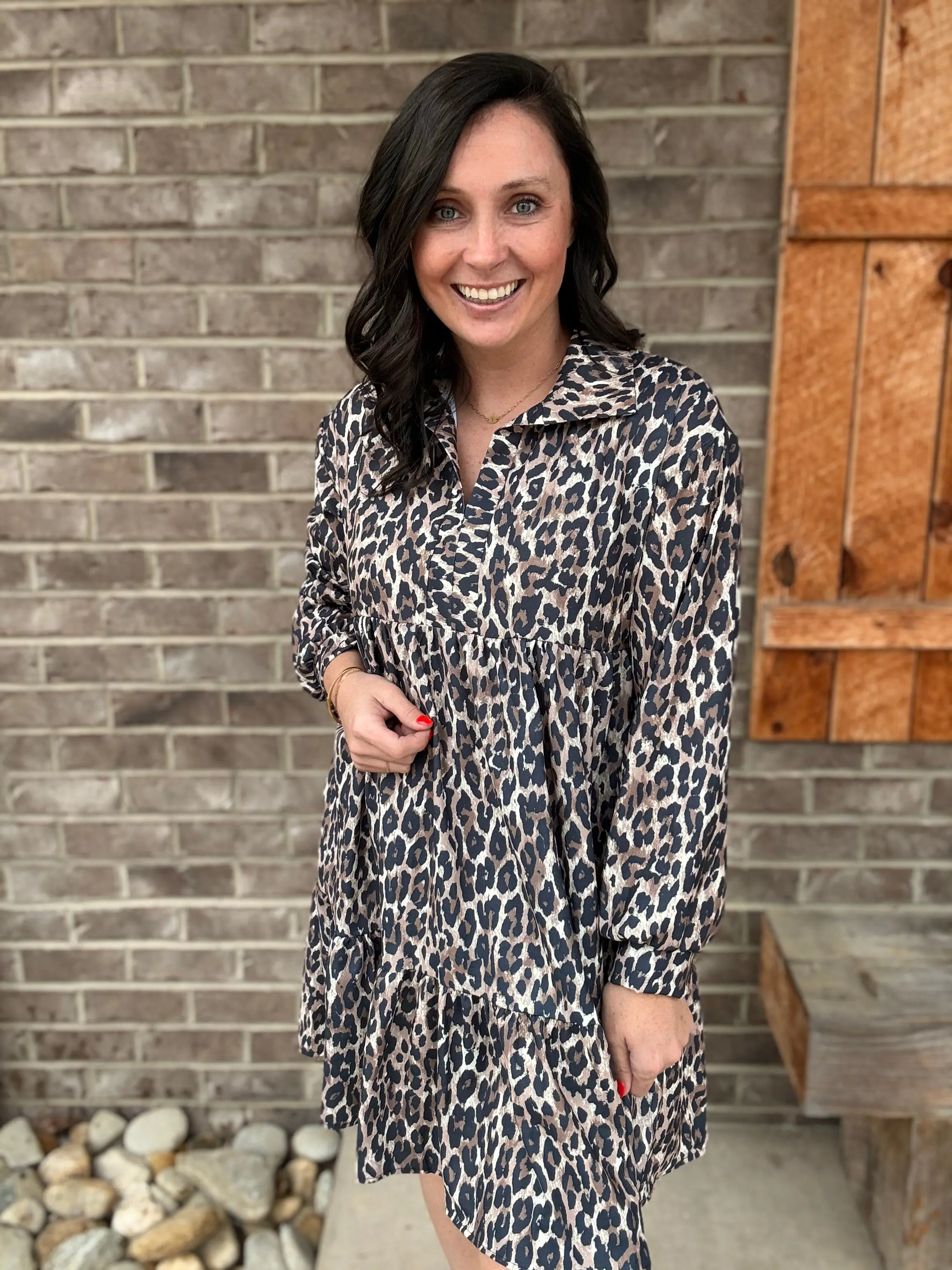 Leopard Collared Babydoll Dress