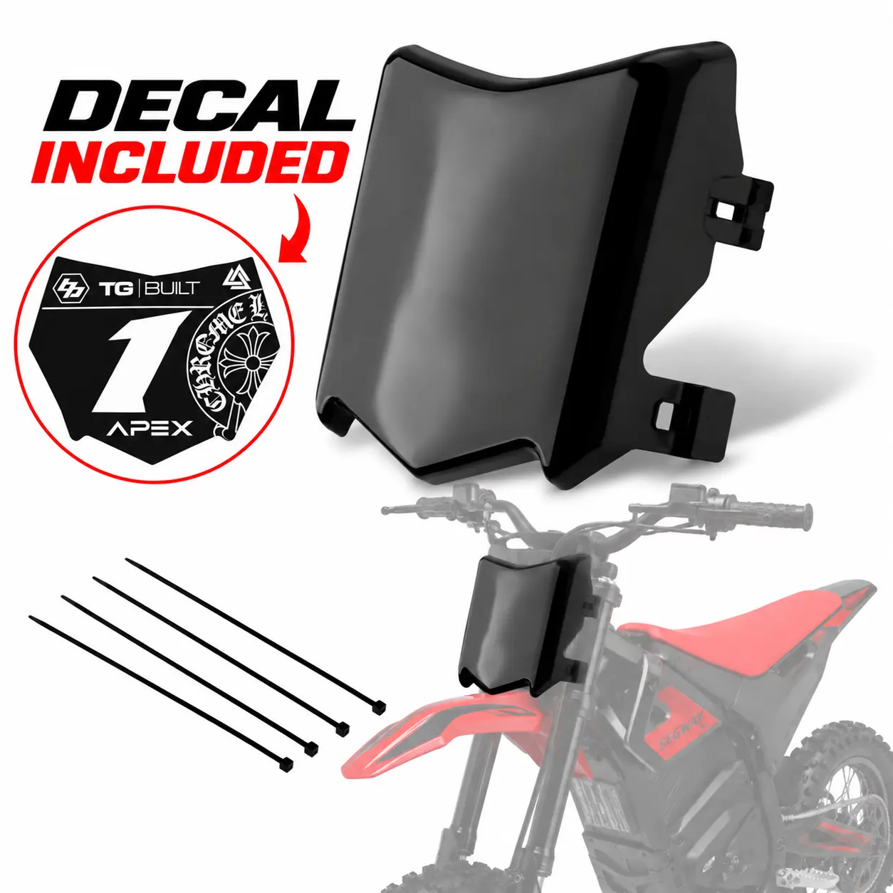 Bike Front Plate With Decal | Decal Preinstalled | Front plate for various e-bikes bicycles motorcycles | Motocutz style number plate | Decal included with plate purchase.