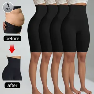 4PC-Women's High Waisted Yoga Shorts - 5/8 length tummy tucking athletic leggings - Ideal for deep squats and breathable - Compression leggings for running, gym and hot yoga