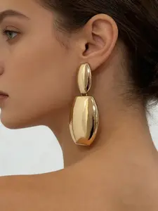 Elegant Golden Color Oval Earrings Set, Dual Layer Sparkling Design, Perfect for Daily Wear, Parties, Festive Gifts, Elegant Minimalist Earrings