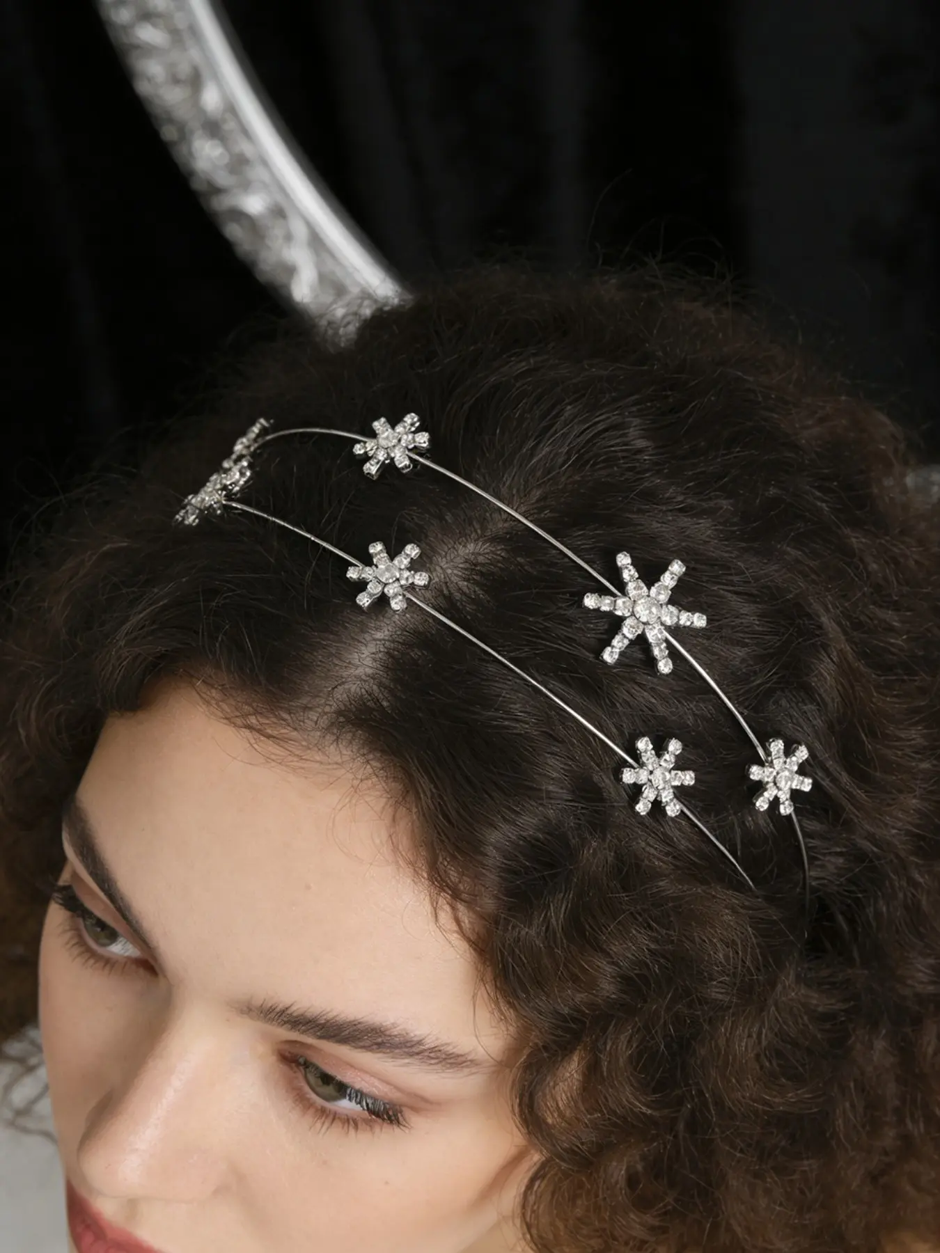 Snowflake Sparkle Double Layer Hairband, Silver Color Full Diamond Headwear, Wedding Photo Christmas Theme Versatile Accessory