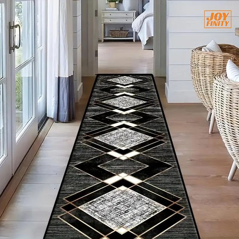 Joyfinity 1pc Modern Shaggy Velvet Runner Rug - Non-Slip Backing Durable Decorative Mat, Modern Indoor Abstract Shag Floor Rug for Corridor, Bedroom, Modern Indoor Rug