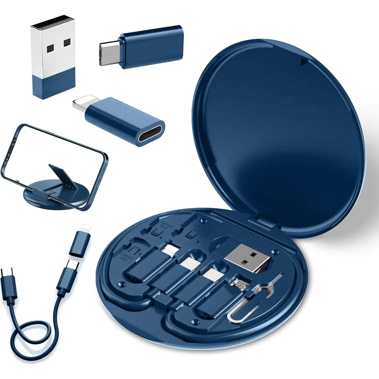 USB to USB-C Adapter, USB C   Adapter Kit Contains Multiple OTG Adapters for USB Type C/USB A/USB C Male / USB, Equipped with SIM Extractor/SIM Slot/Phone Holder (Blue)