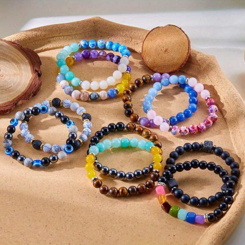 Boho Vacation Style Beaded Bracelets Set of 9, Stretchable Handmade Beaded Bracelets with Good Luck, Love, Dream, Money, Calm, Protection, Anxiety, Success, Friendship - Elasticity for Comfort, No Plating, All-Season Wear for Daily Occasion