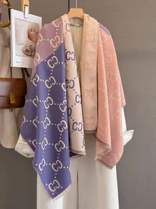 Autumn Winter Versatile Dual C Letter Embroidered Blanket Scarf, Neck Warmer Shawl, Outdoor Travel Date Decoration, Fashion Accessory