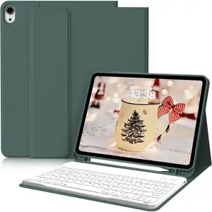Keyboard Case for iPad Air 11 Inch M4/M3/M2 (2026/2025/2024), iPad Air 5th/4th Generation 10.9 Inch 2022/2020, Stand Folio Slim Cover with Pencil Holder, Detachable  Keyboard, Dark Green