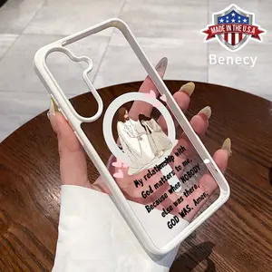 Magnetic Soft Case for Samsung Galaxy S23 Ultra S24 Plus FE S25 S22+ Cartoon Jesus Pattern Anti-Yellowing Shockproof ultra-thin Silicone Crystal Transparent Acrylic Cover Supports Wireless Charging
