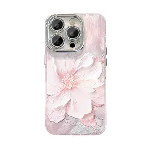 Pink Floral Case for iPhone 11/12/13/14/15/16/17 Pro Max,17Air,14/15/16 Plus,X,&XS Max; feather-veil texture design, anti-fingerprint, lens film & full-body drop protection.