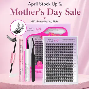 VEYESBEAUTY Dreamy Cluster Lashes Kit Individual Lash Extensions With Bond & Seal+ Tweezer Newbie's Five-Second DIY Dramatic Volume Eyelash Wispy Faux Mink Lash Mixed Length Tray for Self Application at Home Makeup Cosmetic