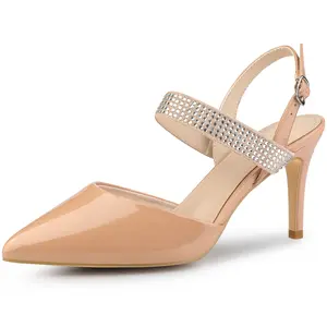 BLISSFUL STEP Pointed Toe Sparkly Rhinestone Slingback Stiletto Heel Pumps