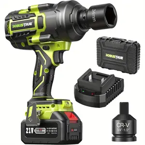 2000N. M Impact Wrench High Torque, 3/4 to 1/2 Brushless Massage Gun, 1500 Ft-Lbs Rechargeable Impact Wrench 5.0Ah Battery, Fast Charger, Heavy Truck RV Electric Impact Wrench