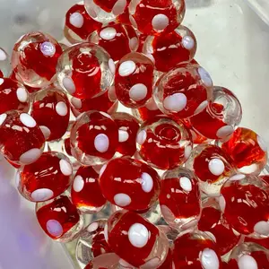 D4. Hand-Made Glass Beads 12mm - 10 Pieces Per Order - Red & Black Design - Perfect for Jewelry Making