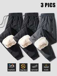 Men's 3-piece winter warm thick shirt - black, casual straight-leg pants with pockets, breathable, lightweight, durable - perfect for home, office, outdoor activities, and camping, outdoor clothing, casual style, stretch fabric Menswear Outfit