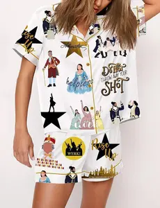 Women's Hamilton Musical Print Pajama Set, Broadway Quotes Satin Sleepwear, Comfortable Lounge Outfit, Gift for Fans
