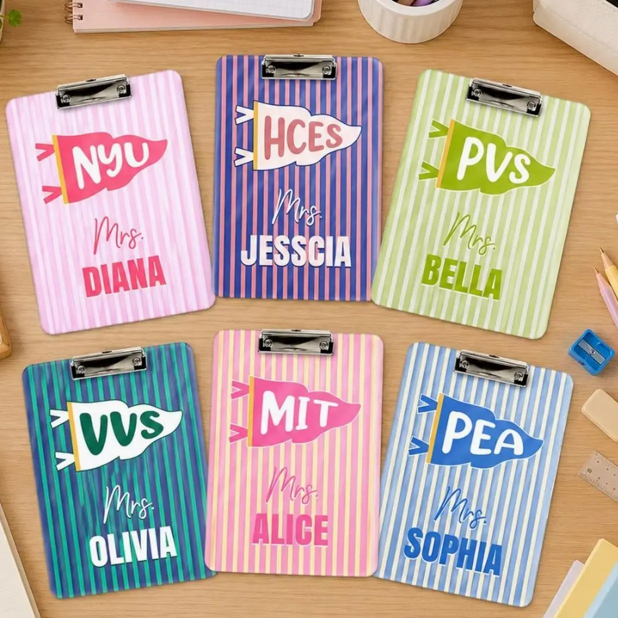 Personalized Acrylic Clipboard for Teacher, School Pennant Flag Clipboard, Custom Teacher Name Board, Back To School Gift, Gift For Teacher