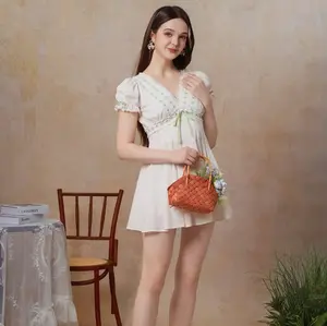 Emerald Orchard Dream Dress-LuminaVenus Dresses Sexy Puff Dress White Mini Dress Green Lace Pastoral Cottage Core Fall Outfit Birthday Party Casual Plus Size Graduation Casual Sleeveless Knit Elegant Drawstring Adjustable Spring Skirt Spring Womenswear