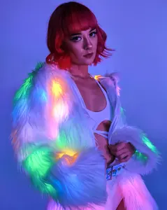 Multi-Color LED White Furry Cropped Hooded Jacket