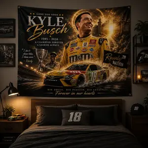 Kyle Busch Memorial Racing Flag, Rebel Bourbon #8 Nascar Tribute Banner, Forever A Legend Wall Decor