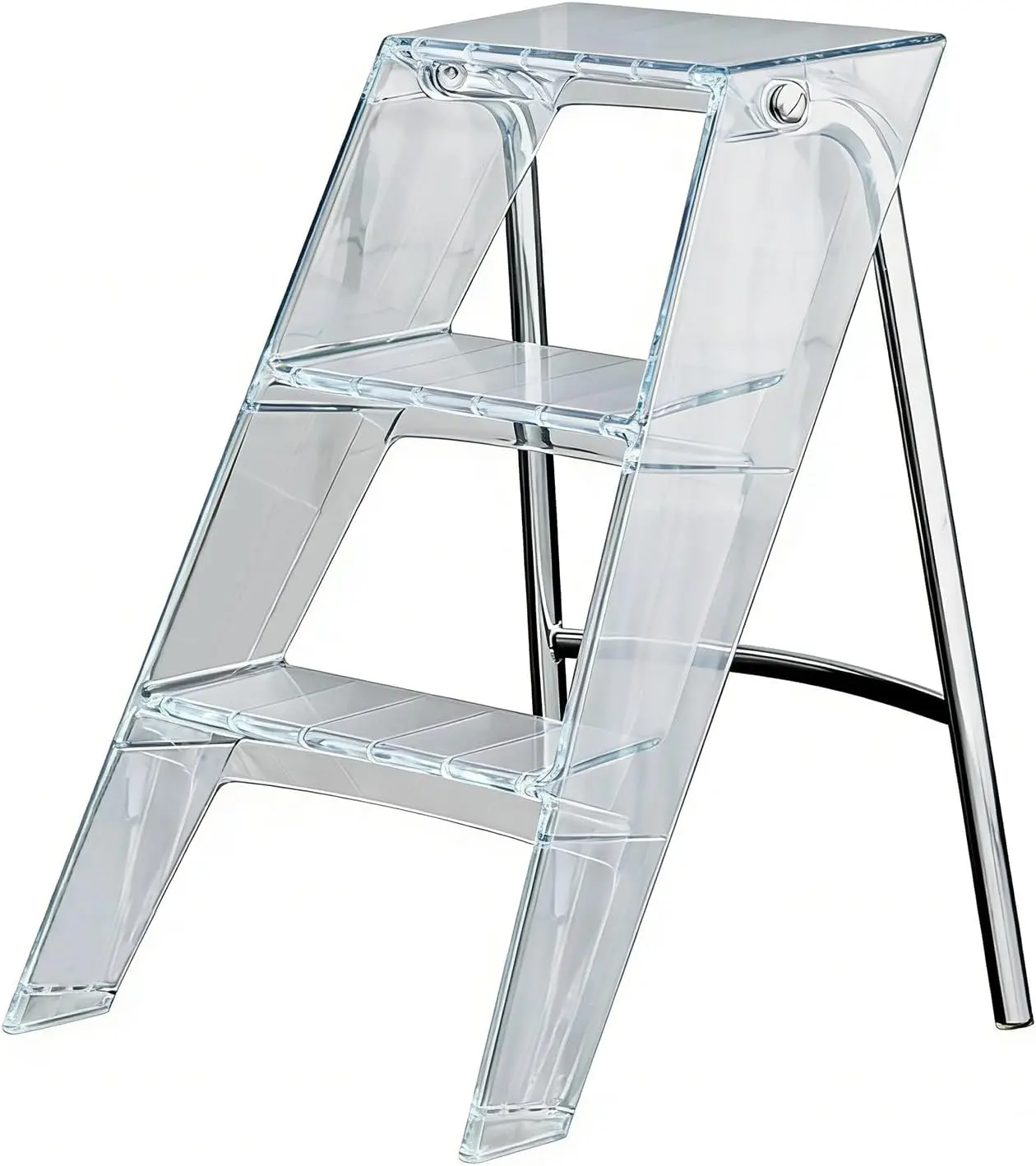 Transparent Acrylic 3-Step Folding Step Stool, 220 lbs Weight Capacity, Sleek Collapsible Step Ladder with Compact Design, Portable for Home, Kitchen, Bathroom and Closet