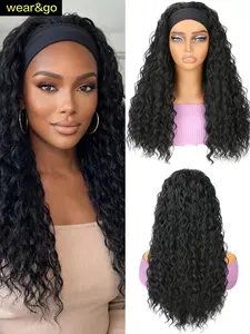 [Flash Sale]WIGOPARTY HAIR  Ice Silk Ribbon Deep Wave Synthetic Headband Wig – Glueless None Lace, No Glue Required, Easy Wear Headband Wig for Women | Spring Collection Deep Wave Hairpiece Pre Colored for Beginner Friendly Wigs