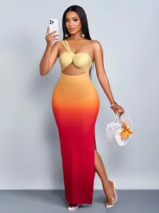 Sleeveless Gradient Color Dress for Women, Asymmetrical Design with Side Split