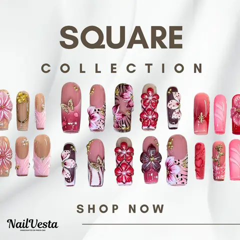 NailVesta SQUARE COLLECTION – 100% Handcrafted 3D Press-On Nails | Reusable, Long-Lasting, Salon-Quality Handmade Gel Nails