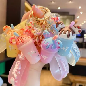 Cute Ice Cream Bracelet Wristlet Keychain Candy Color Silicone Doll Bag Charm Phone Lanyard Earbud Case Cover Accessories Women daily use Gift