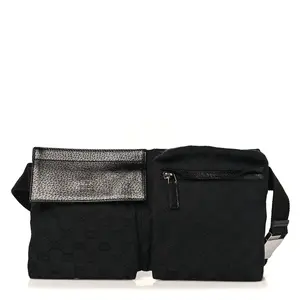 Pre-owned GUCCI Canvas Belt Bags GG Monogram Double Pocket Belt Bag Black